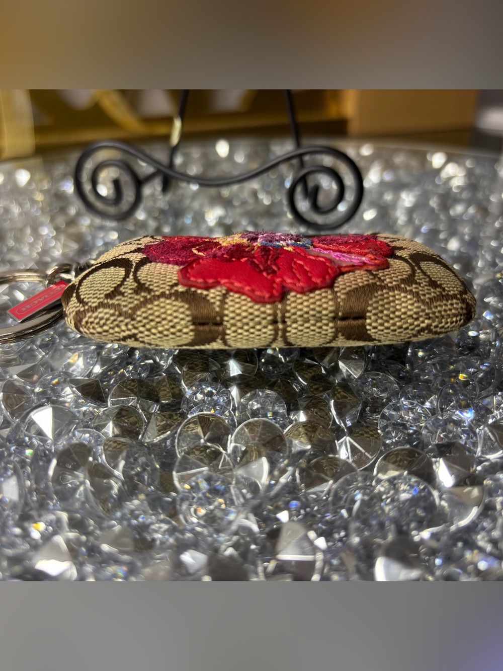 Coach RARE y2k poppy for peace Floral Appliqué kisslock coin charm EUC - Picture 9 of 14